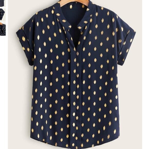 Polka Dot Batwing Sleeve Blouse Navy Gold Shimmer - Picture 1 of 12